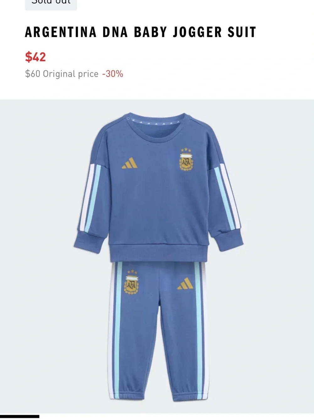 Adidas Argentina Baby Two-Piece Tracksuit Sz 2T